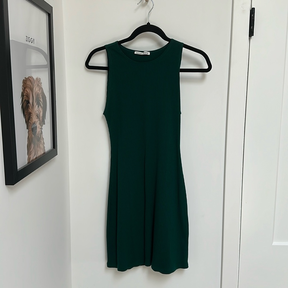 Reformation emerald green ribbed mini dress
